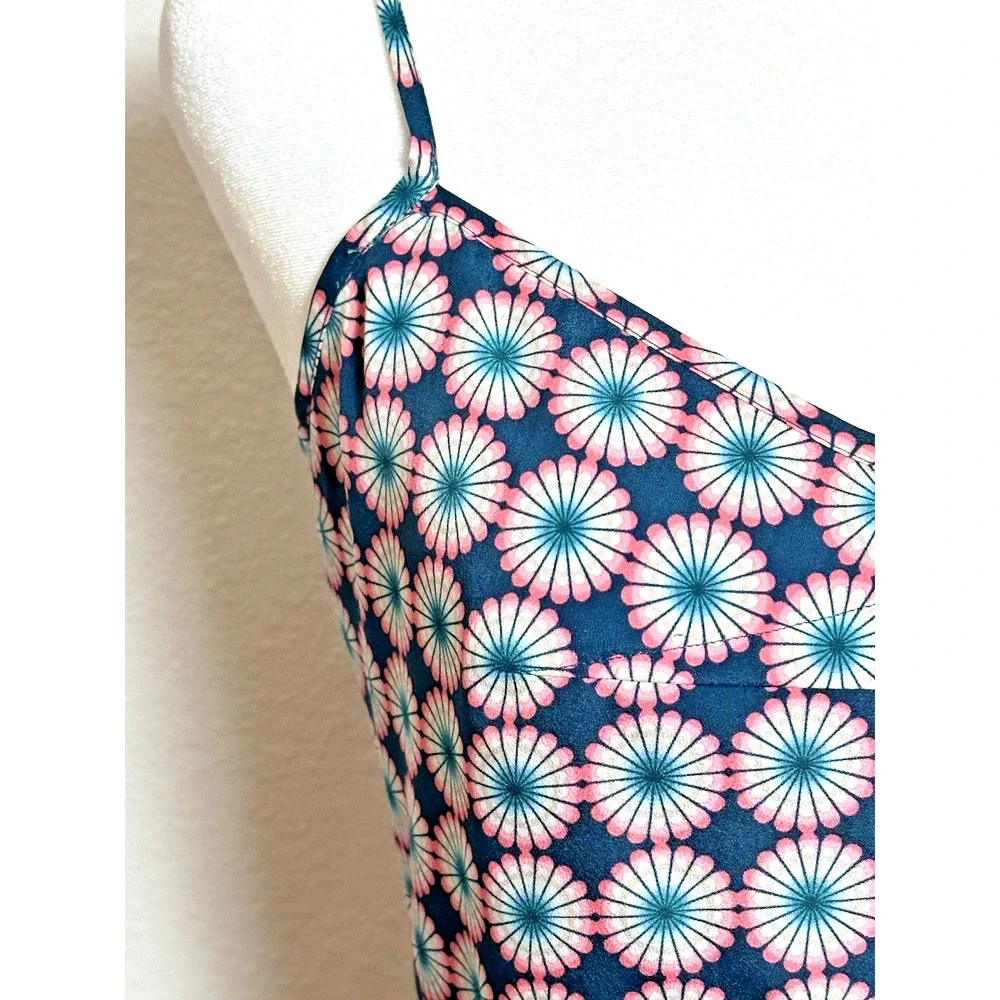 J Crew Print Seaside Pink Blue‎ Spaghetti Strap Cocktail Party Dress Size (2)